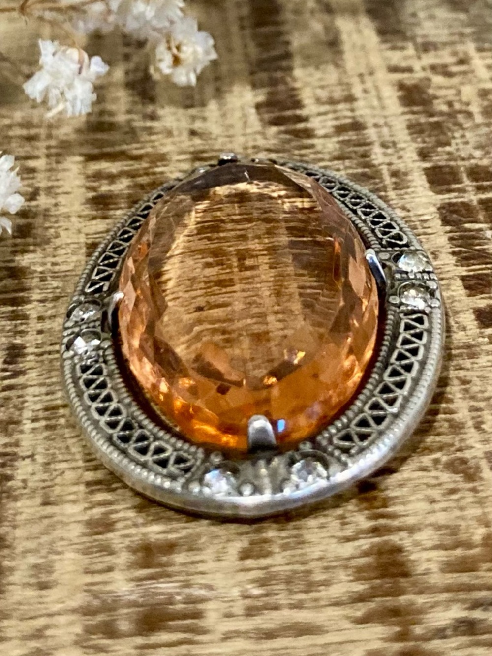 Vintage Sterling Silver Pendant w/ Faceted Glass Stone & Filigree Detail - Picture 6 of 13